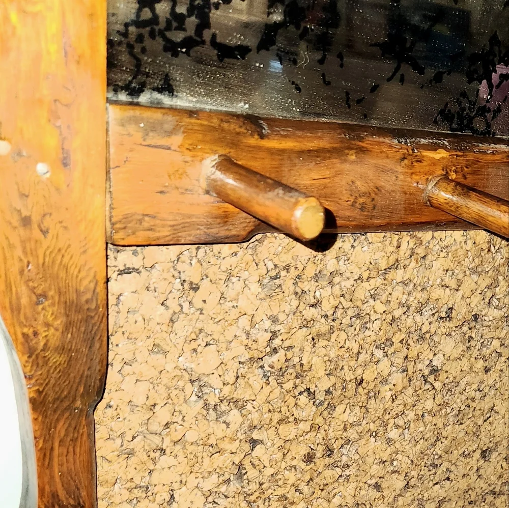 🔨Vintage 1950's Wooden Mirrored Wall Cork Board Rack Shelf Handmade 🔨